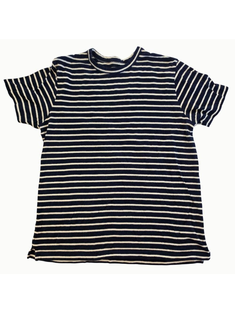 Todd Snyder Navy White Striped T-Shirt Men's Medium 100% Cotton Crew Neck Portug
